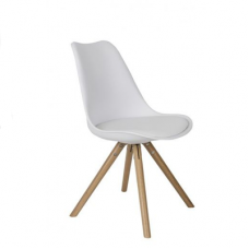Scaun din plastic cu şezut din buretă şi  picioare din lemn, alb 