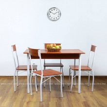 Set masă cu 4 scaune din metal și MDF, 1100x700xH760mm, maro