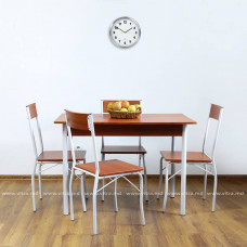 Set masă cu 4 scaune din metal și MDF, 1100x700xH760mm, maro