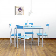 Set masă cu 4 scaune din metal și MDF, 1100x700x760mm, albastru