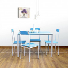 Set masă cu 4 scaune din metal și MDF, 1100x700x760mm, albastru