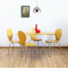 Set masă cu 4 scaune din lemn, metal și MDF, 1200x750xH740 mm, cafeniu