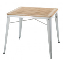 Стол с деревянной поверхностью и белыми металлическими ножками, 800x800x720 мм